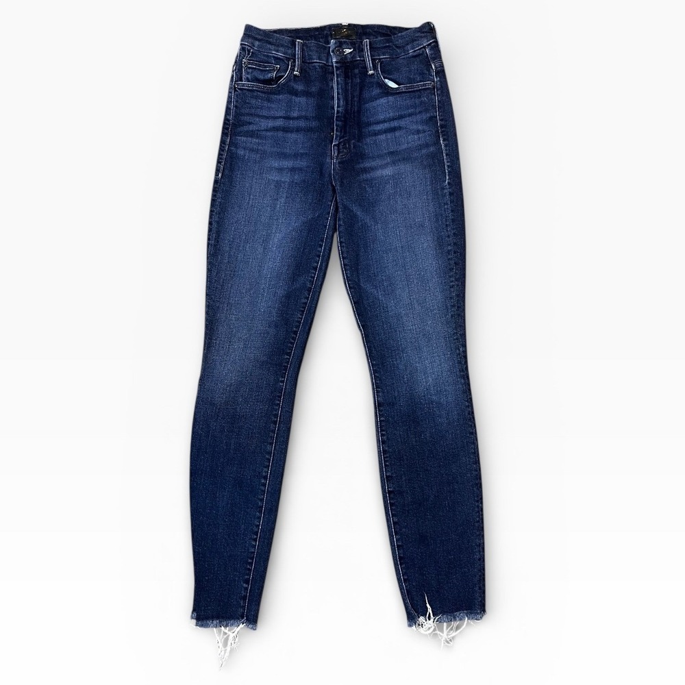 MOTHER High Waisted Looker Ankle Fray Jeans Enchantment Blue Size 26‎ USA Made